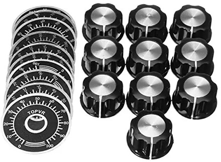 10 Sets Potentiometer Knob Kit MF-A03 Dial Knob + MF-A03 Bakelite Knob With Scale Plate Sheet Scale Digital Potentiometer Set