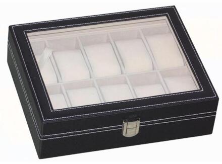 10 Slots Pu Lederen Horloge Opbergdoos Sieraden Armband Display Organizer Voor Oorbellen Ringen Armband Display Houder Case 01