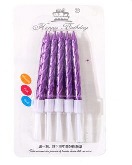10 Stk/set Draad Kleur Verjaardag Kaarsen Met Stand Cake Kaars Feestartikelen Bruidstaart Decoraties Paars