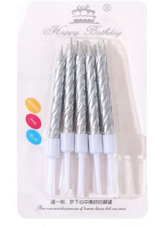 10 Stk/set Draad Kleur Verjaardag Kaarsen Met Stand Cake Kaars Feestartikelen Bruidstaart Decoraties wit