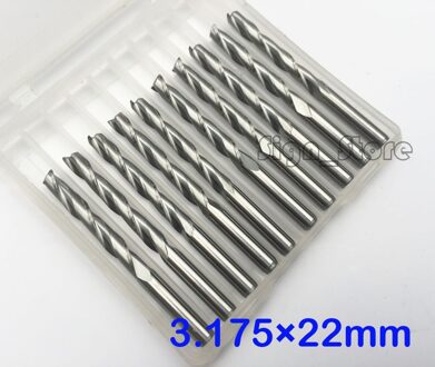 10 stks 3.175mm * 22mm Twee Dubbele Fluiten Spiraal Bit Frezen Carbide CNC Endmill Dill bits
