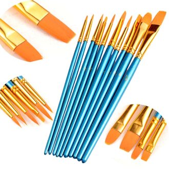 10 Stks Kunstenaars Verf Schilderij Borstel Set Acryl Aquarel Ronde Spitse Tip Nylon Haar Art Supplies