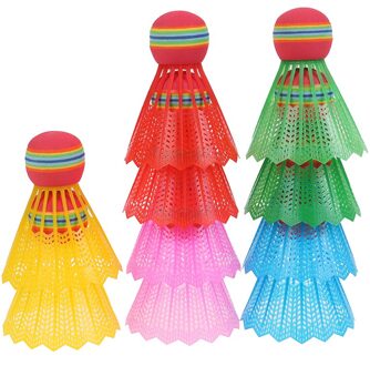 10 Stks/pak Badminton Eva Regenboog Bal Hoofd Nylon Badminton Veren Voor Game Sport Entertainment Met Transparante Vat
