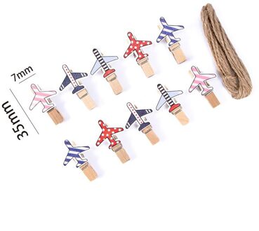10 Stks/pak Leuke Cartoon Vliegtuig Houten Clips Kawaii Fotopapier Craft Diy Clips Decoratieve Wasknijper Office Supply