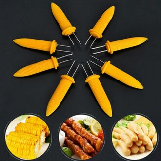 10 Stks/pak Twin Prong Spiesjes Barbecue Vork Fruit Corn Houder Bbq Vork Garpu Tool Geel YL896202