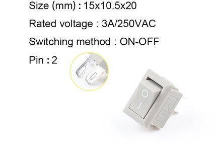 10 Stks/partij 2 Pin 10*15Mm Spst On/Off Mini Boat Rocker Switch 3A 250V Ac KCD11 Snap-In Rocker Schakelaars Zwart Rood Wit Grijs 2Pin grijs grijs