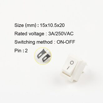 10 Stks/partij 2 Pin 10*15Mm Spst On/Off Mini Boat Rocker Switch 3A 250V Ac KCD11 Snap-In Rocker Schakelaars Zwart Rood Wit Grijs 2Pin wit wit