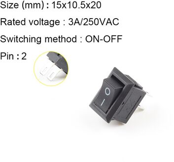 10 Stks/partij 2 Pin 10*15Mm Spst On/Off Mini Boat Rocker Switch 3A 250V Ac KCD11 Snap-In Rocker Schakelaars Zwart Rood Wit Grijs 2Pin zwart zwart