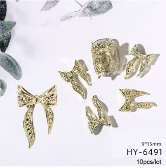 10 Stks/partij, 3d Nail Art Goud/Zilver/Wit/Rosegoud Legering Elegante Bowknots Nail Tips Decorations HY6491 10stk