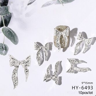 10 Stks/partij, 3d Nail Art Goud/Zilver/Wit/Rosegoud Legering Elegante Bowknots Nail Tips Decorations HY6493 10stk