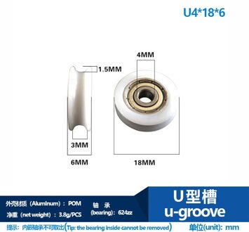 10 Stks/partij 624zz Lager Gecoat Pom Katrol U Groove 4*18*6 Deur Roller Wielen Outsourcing plastic Lagers