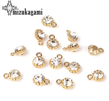 10 Stks/partij 6Mm Goud Koper Rhinestone Crystal Charms Hanger Voor Diy Sieraden Oorbellen Finding Accessoires