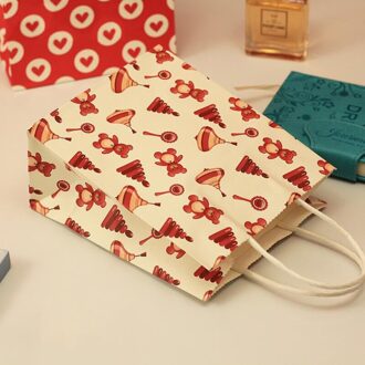 10 Stks/partij Eenvoudige Bloem Gedrukt Kraftpapier Festival Bags Papieren Zakken Met Handvatten Kinderen Bags 18x15x8cm beer