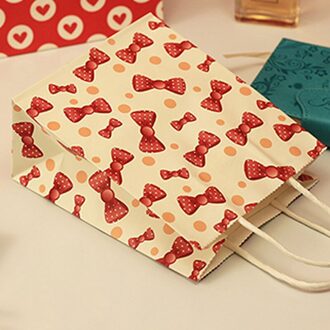 10 Stks/partij Eenvoudige Bloem Gedrukt Kraftpapier Festival Bags Papieren Zakken Met Handvatten Kinderen Bags 18x15x8cm Bowknot