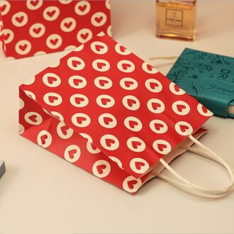 10 Stks/partij Eenvoudige Bloem Gedrukt Kraftpapier Festival Bags Papieren Zakken Met Handvatten Kinderen Bags 18x15x8cm rood hart