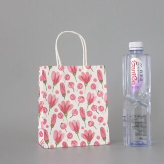 10 Stks/partij Eenvoudige Bloem Gedrukt Kraftpapier Festival Bags Papieren Zakken Met Handvatten Kinderen Bags 18x15x8cm rood
