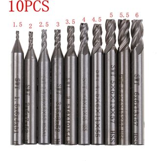 10 Stks/partij Hoge Snelheid Staal 1.5-6Mm Hss Rechte Schacht 4 Rookkanaal End Mill Cutter Cnc Boor tool Sets