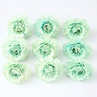 10 Stks/partij Kunstmatige Bloemen 5Cm Zijden Roos Hoofd Voor Bruiloft Huis Tuin Decoraties Diy Craft Krans Kerst Bloem 10stk groen