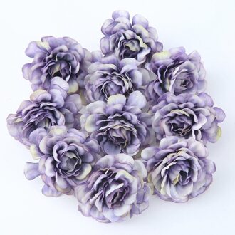 10 Stks/partij Kunstmatige Bloemen 5Cm Zijden Roos Hoofd Voor Bruiloft Huis Tuin Decoraties Diy Craft Krans Kerst Bloem 10stk paars