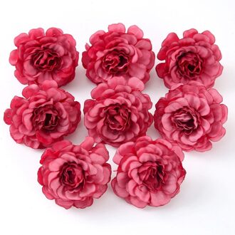 10 Stks/partij Kunstmatige Bloemen 5Cm Zijden Roos Hoofd Voor Bruiloft Huis Tuin Decoraties Diy Craft Krans Kerst Bloem 10stk rood