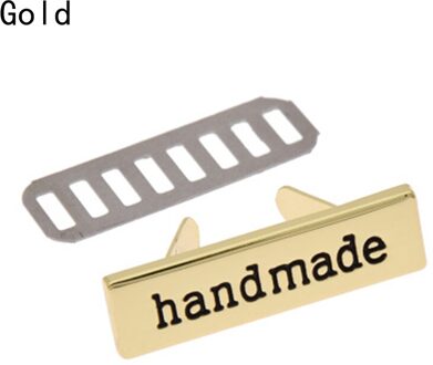 10 Stks/partij Metalen Handgemaakte Kledingstuk Legering Labels Rechthoek Tags Voor Diy Kleding Tassen Hand Made Brief Naaien Labels Accessoires goud