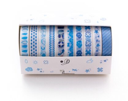 10 Stks/partij Mohamm Bladeren Folie Grid Bloemen Leuke Papier Masking Washi Tape Set Japanse Briefpapier Scrapbooking Benodigdheden blauw