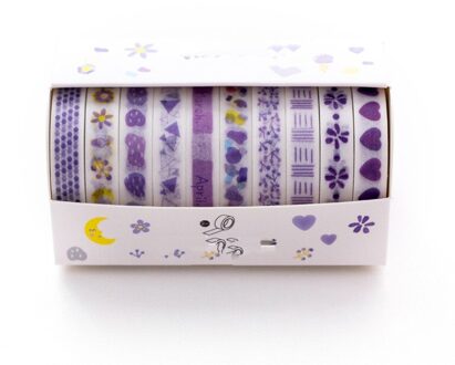 10 Stks/partij Mohamm Bladeren Folie Grid Bloemen Leuke Papier Masking Washi Tape Set Japanse Briefpapier Scrapbooking Benodigdheden paars