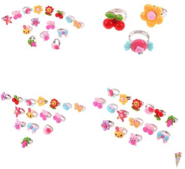 10 Stks/partij Willekeurige Verstelbare Cartoon Ringen Voor Meisjes Dress Up Accessoires Feestartikelen Kids Toy Multi-Kleur