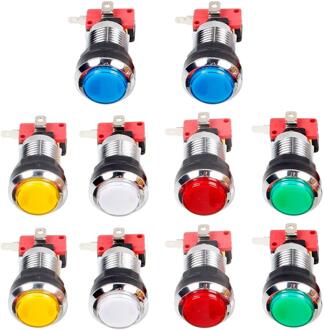 10 Stks/partijen Chrome Led Push Arcade Knoppen Schakelaar Voor Arcade Machine Games Mame Jamma Deel Dc 12V Elke Kleur van 2 Stuks mix kleur