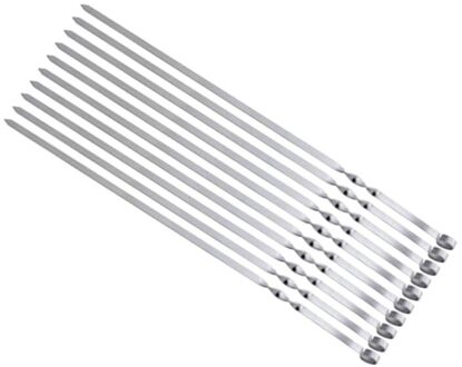 10 stks Rvs BBQ Spies Set Herbruikbare Gebruiksvoorwerp Vork Kebob Spiesjes Grillen Sticks Barbecue Gebraden Naalden