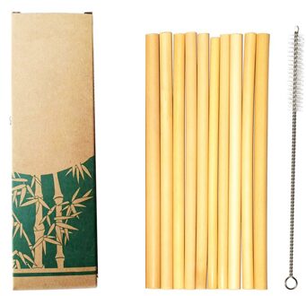 10 Stks/set 8 Inch Bamboe Stro Herbruikbare Rietjes Met Case En Schoon Borstel Milieuvriendelijke Natuurlijke Organische Bamboe Stro