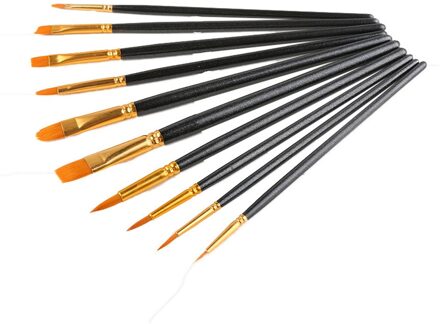 10 Stks/set Aquarel Pen Penseel Nylon Haar Penselen Kunstenaar Olieverf Borstel Set Jr Deals zwart