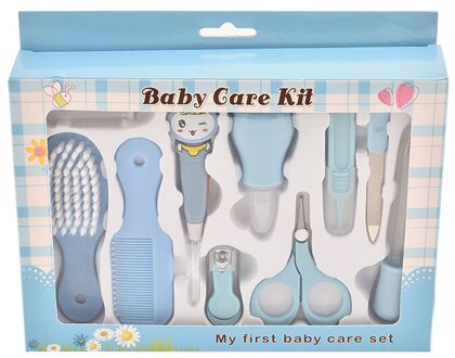 10 Stks/set Baby Nail Trimmer Gezondheidszorg Kit Draagbare Pasgeboren Baby Grooming Kit Nagelknipper Mini Manicure Cutter Kit Baby Borstel Blauw