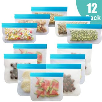 10 Stks/set Blauwe Voedsel Opbergtas Frosted Peva Ziplock Zakje Herbruikbare Voedsel Verse Zak Lekvrij Keuken Silicone Voedsel Opbergtas 12stk blauw
