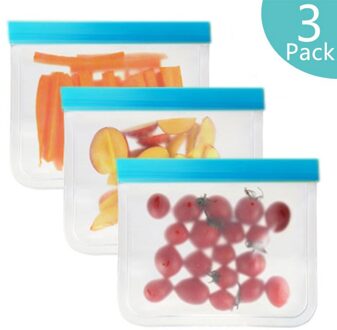 10 Stks/set Blauwe Voedsel Opbergtas Frosted Peva Ziplock Zakje Herbruikbare Voedsel Verse Zak Lekvrij Keuken Silicone Voedsel Opbergtas 3stk blauw
