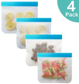 10 Stks/set Blauwe Voedsel Opbergtas Frosted Peva Ziplock Zakje Herbruikbare Voedsel Verse Zak Lekvrij Keuken Silicone Voedsel Opbergtas 4stk blauw
