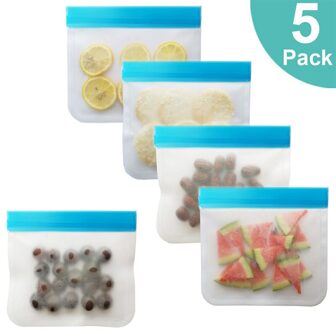 10 Stks/set Blauwe Voedsel Opbergtas Frosted Peva Ziplock Zakje Herbruikbare Voedsel Verse Zak Lekvrij Keuken Silicone Voedsel Opbergtas 5stk blauw
