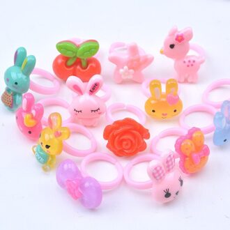 10 Stks/set Cartoon Dier Bloem Snoep Vorm Ring Speelgoed Voor Kinderen Meisjes Party Finger Ring Sieraden Accessoires