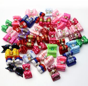 10 Stks/set Dot Strik Gemengde Kleuren Hond Haar Strikken Hond Grooming Voor Hond Puppy Pet Cat Strik Puppy Rubber band 3*2Cm 10stk