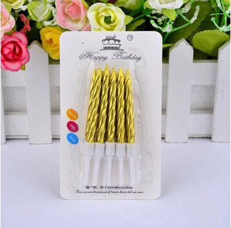 10 Stks/set Draad Kleur Verjaardag Kaarsen Met Stand Cake Kaars Event Party Benodigdheden Bruiloft Decoratie Kaars Levert goud