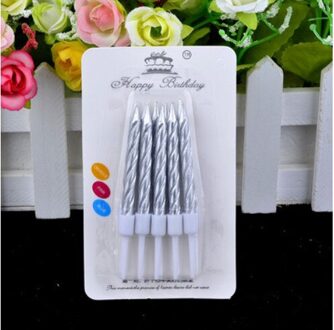 10 Stks/set Draad Kleur Verjaardag Kaarsen Met Stand Cake Kaars Event Party Benodigdheden Bruiloft Decoratie Kaars Levert zilver