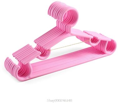 10 Stks/set Draagbare Kinderen Kleerhanger Peuter Baby Jas Plastic Hanger Haak H05E Roze