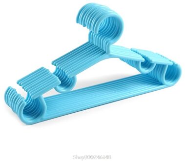 10 Stks/set Draagbare Kinderen Kleerhanger Peuter Baby Jas Plastic Hangers Haak Huishoudelijke Voor Kids Kleding Organizer Blauw
