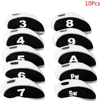 10 Stks/set Draagbare Sport Neopreen Golf Club Head Cover Iron Beschermende Headcovers Case Protector zwart en wit