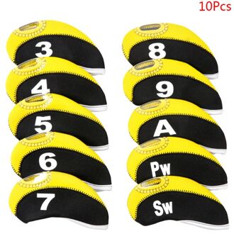 10 Stks/set Draagbare Sport Neopreen Golf Club Head Cover Iron Beschermende Headcovers Case Protector zwart geel
