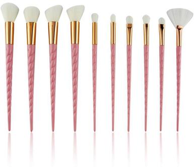 10 Stks/set Eenhoorn Make-Up Kwasten Set Facial Stichting Contour Cosmetische Wimper Oogschaduw Eyeliner Lip Brush 5 Kleur Voor Kiezen roze