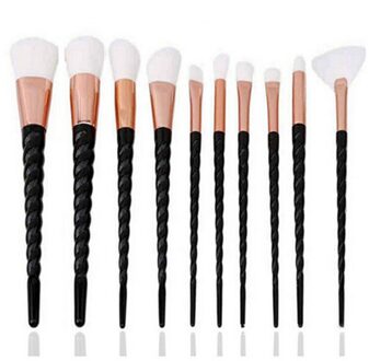 10 Stks/set Eenhoorn Make-Up Kwasten Set Facial Stichting Contour Cosmetische Wimper Oogschaduw Eyeliner Lip Brush 5 Kleur Voor Kiezen zwart