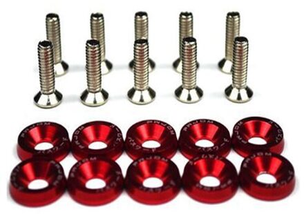 10 Stks/set M6 Jdm Bouten Auto Gemodificeerde Hex Bevestigingsmiddelen Fender Washer Bumper Motor Concave Schroeven Kentekenplaat Bouten Auto-styling rood
