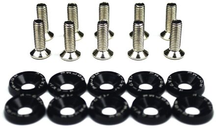 10 Stks/set M6 Jdm Bouten Auto Gemodificeerde Hex Bevestigingsmiddelen Fender Washer Bumper Motor Concave Schroeven Kentekenplaat Bouten Auto-styling zwart