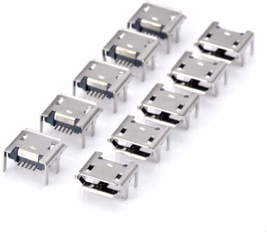 10 stks/set Micro USB Vrouwelijke Socket 5pin Type B 4 Verticale Benen Solderen Connectors